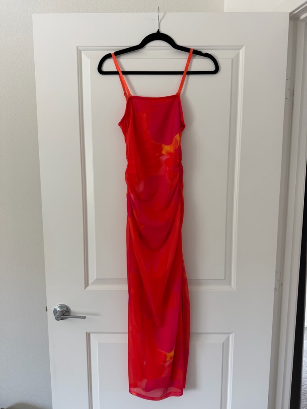 Vibrant Red-Orange Slip Dress